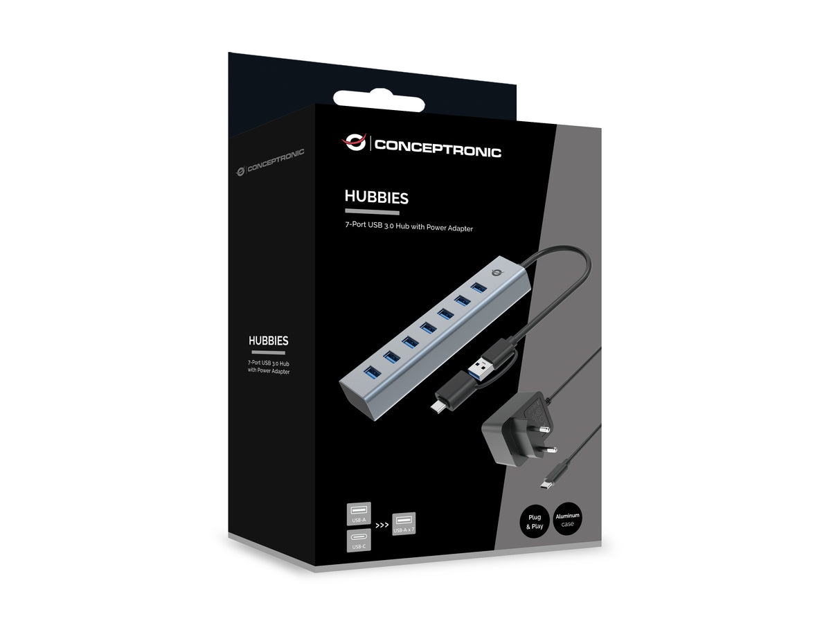Hub USB 3.0 Conceptronic hubbies21gp 7 puertos USB - c a 7xusb - a con alimentador