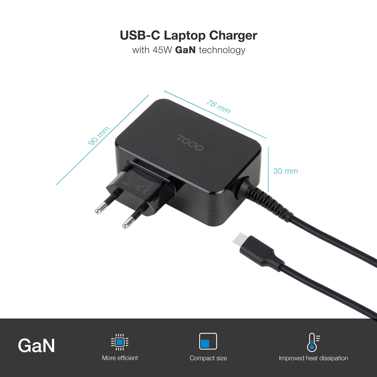 Cargador pared tooq tqlc - usbcgan45pd 45w usb