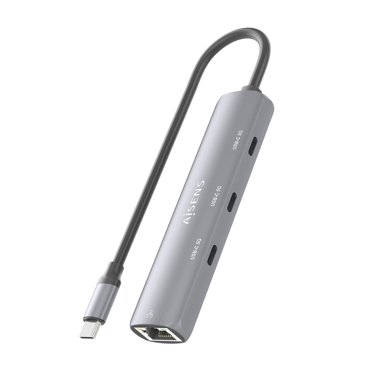 Hub USB Tipo-C Aisens ASUC-4P041-GR/ 3xUSB Tipo-C/ 1xRJ45/ Gris
