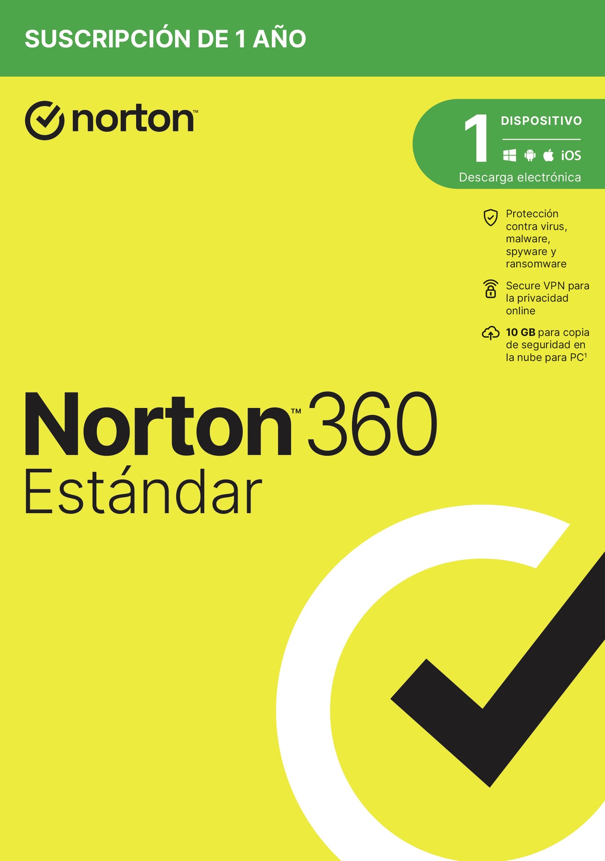 Antivirus Norton 360 standard 10GB español 1 usuario 1 dispositivo 1 año caja generic rsp mm gum