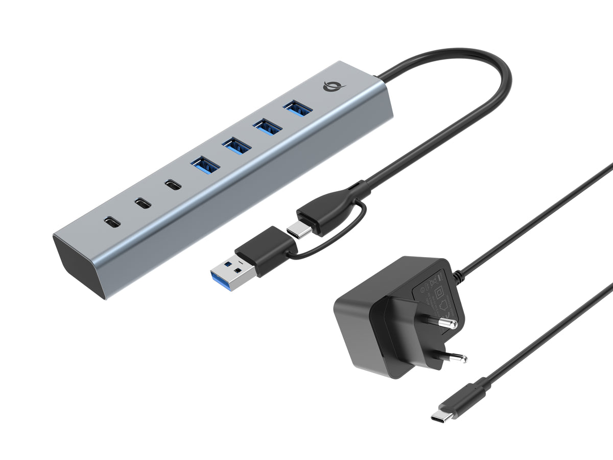 Hub USB 3.0 Conceptronic hubbies20gp 7 puertos USB - c a 3xusb - c 4xusb - a con alimentador
