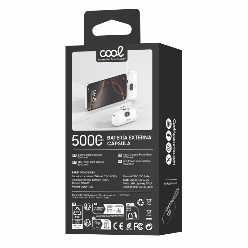 Bateria Externa Power Bank 5.000 mAh COOL Cápsula Blanco