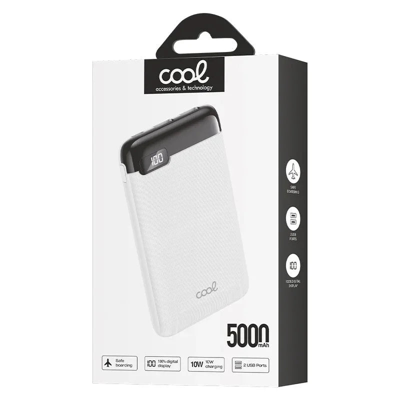 Bateria Externa Power Bank 5000 mAh Display COOL 10W Blanco - PixelPlaza