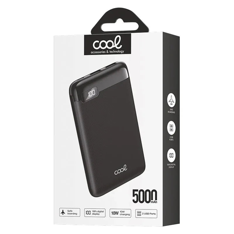 Bateria Externa Power Bank 5000 mAh Display COOL 10W Negro - PixelPlaza