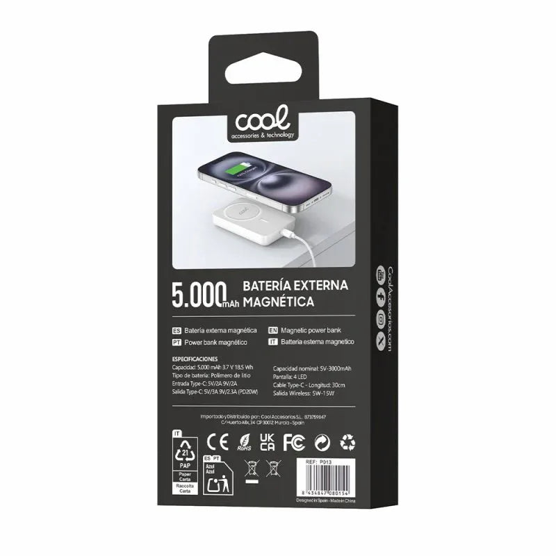 Bateria Externa Universal MAGNÉTICA Power Bank Qi 5000 mAh COOL Blanco - PixelPlaza