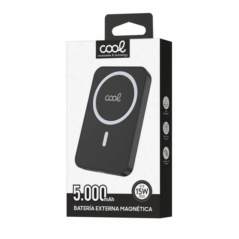 Bateria Externa Universal MAGNÉTICA Power Bank Qi 5000 mAh COOL Negro - PixelPlaza