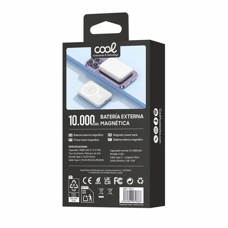 Bateria Externa Universal Power Bank 10.000 mAh Magnética COOL Blanco - PixelPlaza
