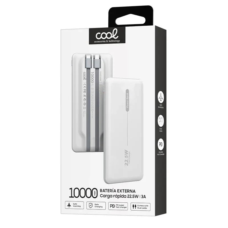 Batería Externa Universal Power Bank 10.000 mAh PD 22.5W (2 cables) Blanco - PixelPlaza