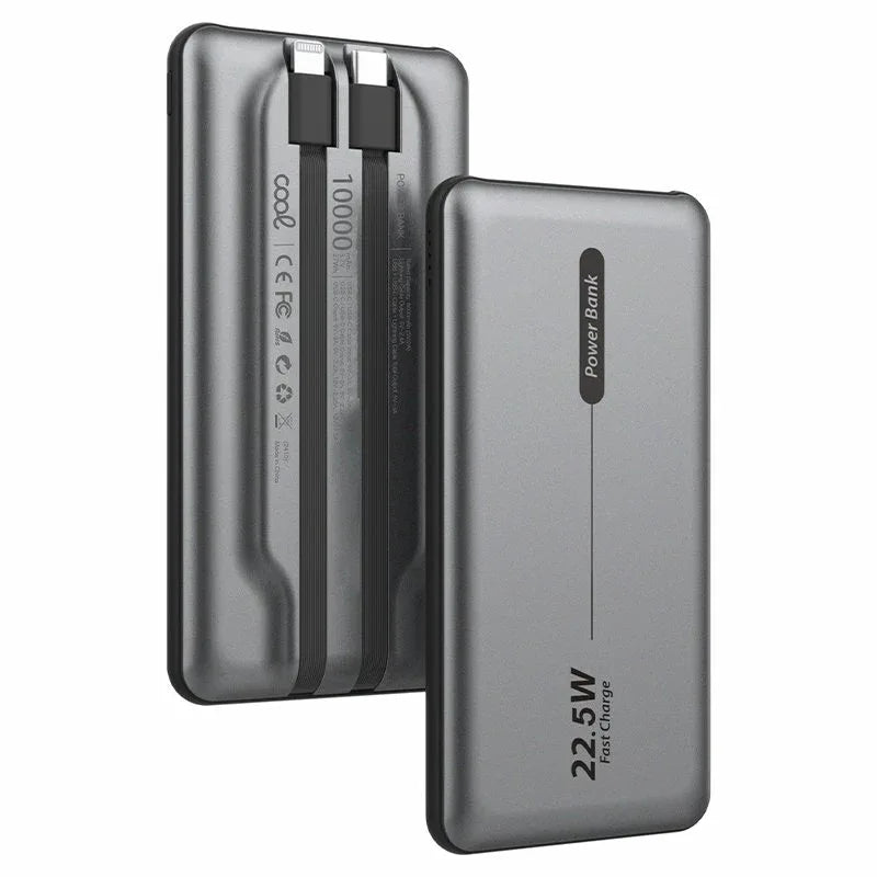 Batería Externa Universal Power Bank 10.000 mAh PD 22.5W (2 cables) Gris - PixelPlaza