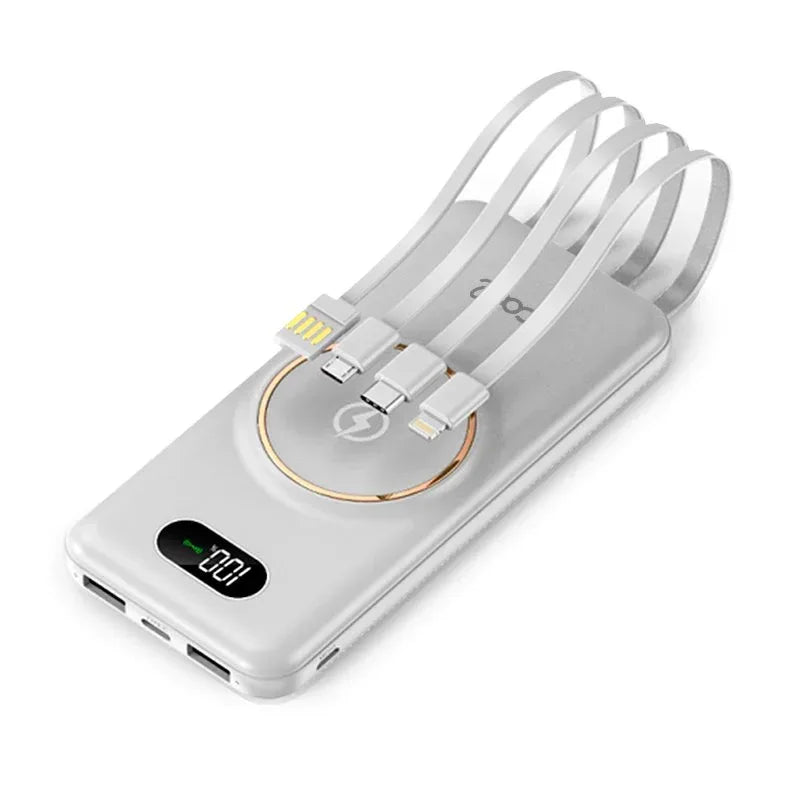 Batería Externa Universal Power Bank 10.000 mAh + Qi Carga Inalámbrica (4 conexiones) Blanco - PixelPlaza