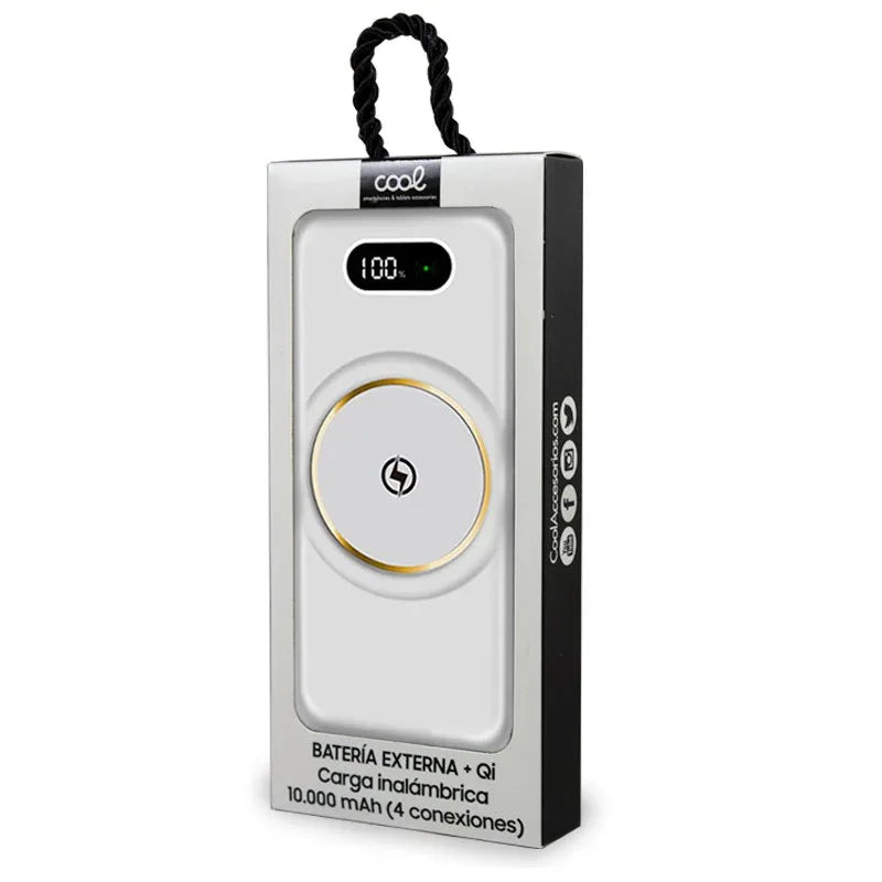 Batería Externa Universal Power Bank 10.000 mAh + Qi Carga Inalámbrica (4 conexiones) Blanco - PixelPlaza