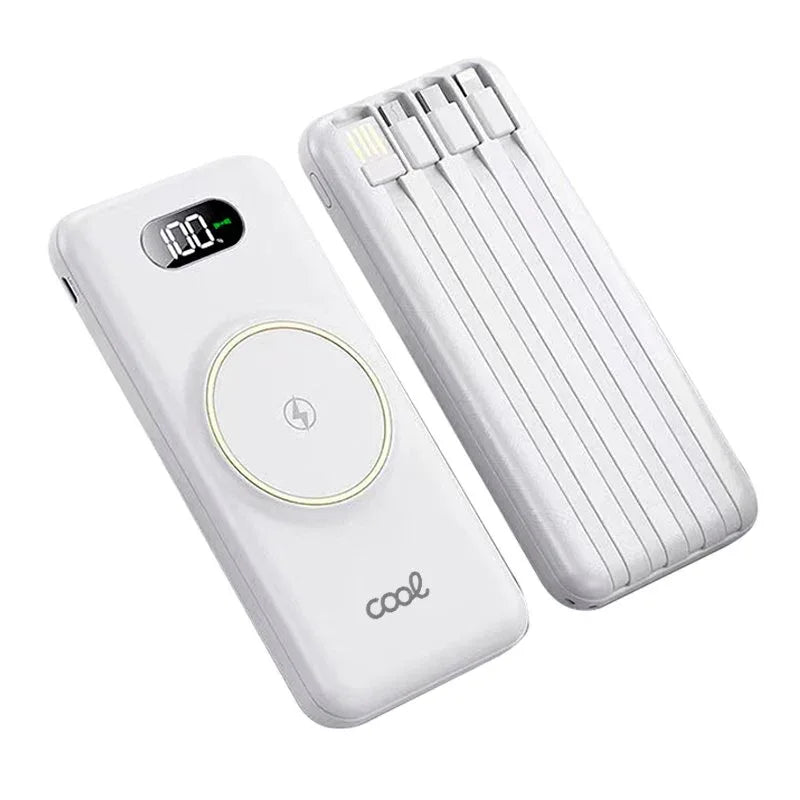 Batería Externa Universal Power Bank 10.000 mAh + Qi Carga Inalámbrica (4 conexiones) Blanco - PixelPlaza