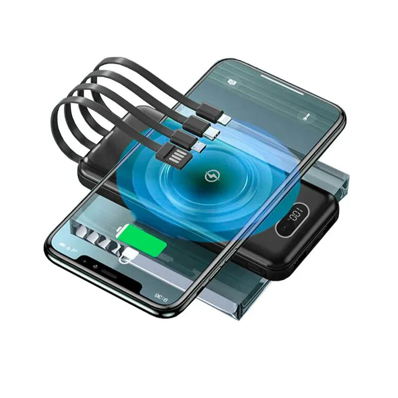 Batería Externa Universal Power Bank 10.000 mAh + Qi Carga Inalámbrica (4 conexiones) Negro - PixelPlaza