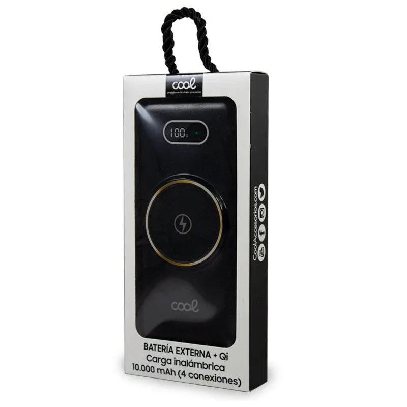 Batería Externa Universal Power Bank 10.000 mAh + Qi Carga Inalámbrica (4 conexiones) Negro - PixelPlaza
