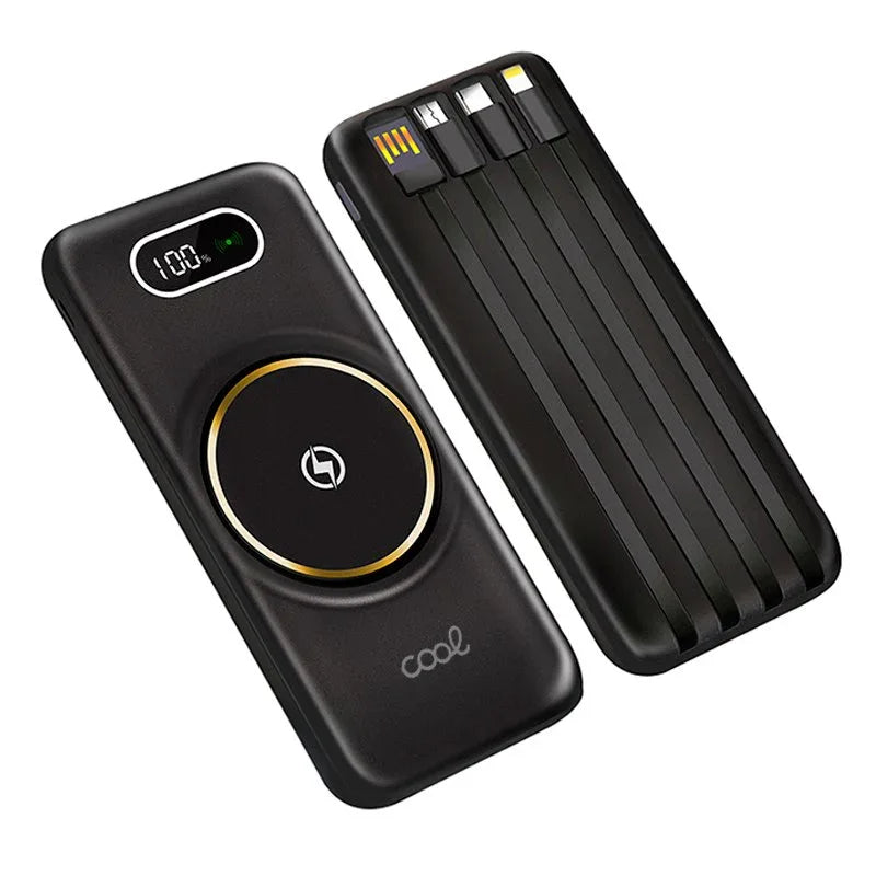 Batería Externa Universal Power Bank 10.000 mAh + Qi Carga Inalámbrica (4 conexiones) Negro - PixelPlaza