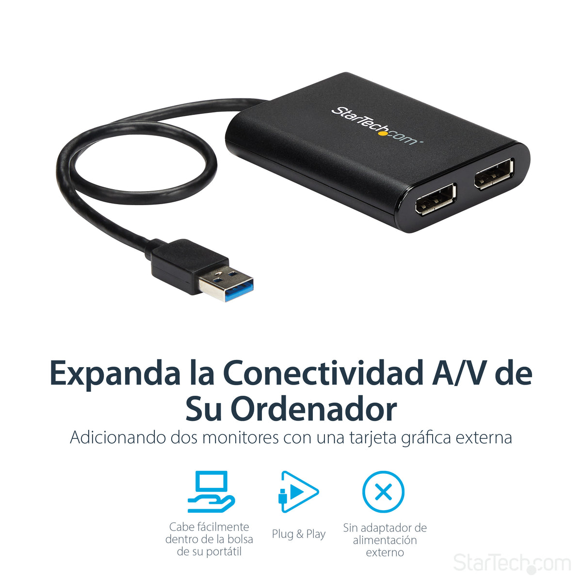 Adaptador USB 3.0 a dp 4K UHD startech 0.30m - macho - hembra - negro