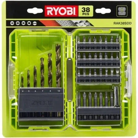Estuche de 38 Puntas para Perforación y Atornillar Ryobi RAK38SDD - PixelPlaza