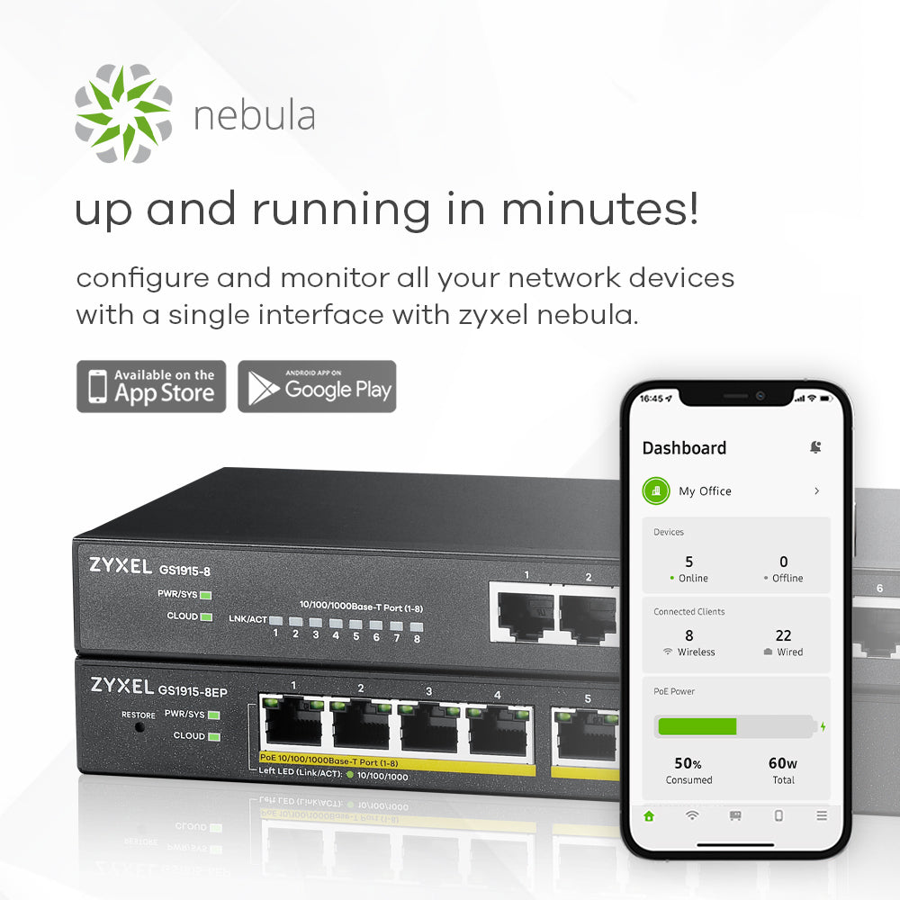 Switch 8 puertos Zyxel gs1915 - 8 gigabit ethernet nebula fanless