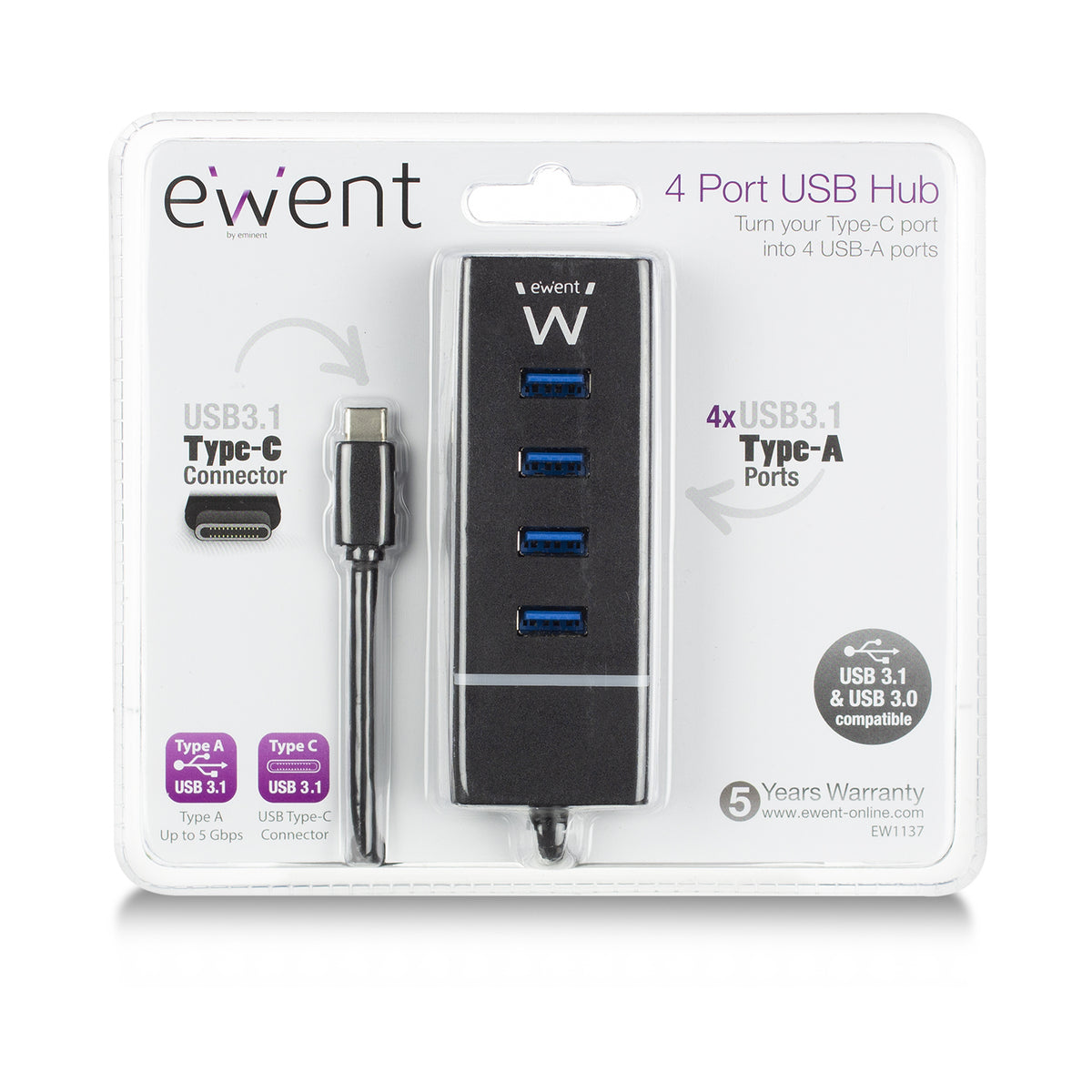 Hub Ewent 4 puertos USB 3.2 - USB tipo c