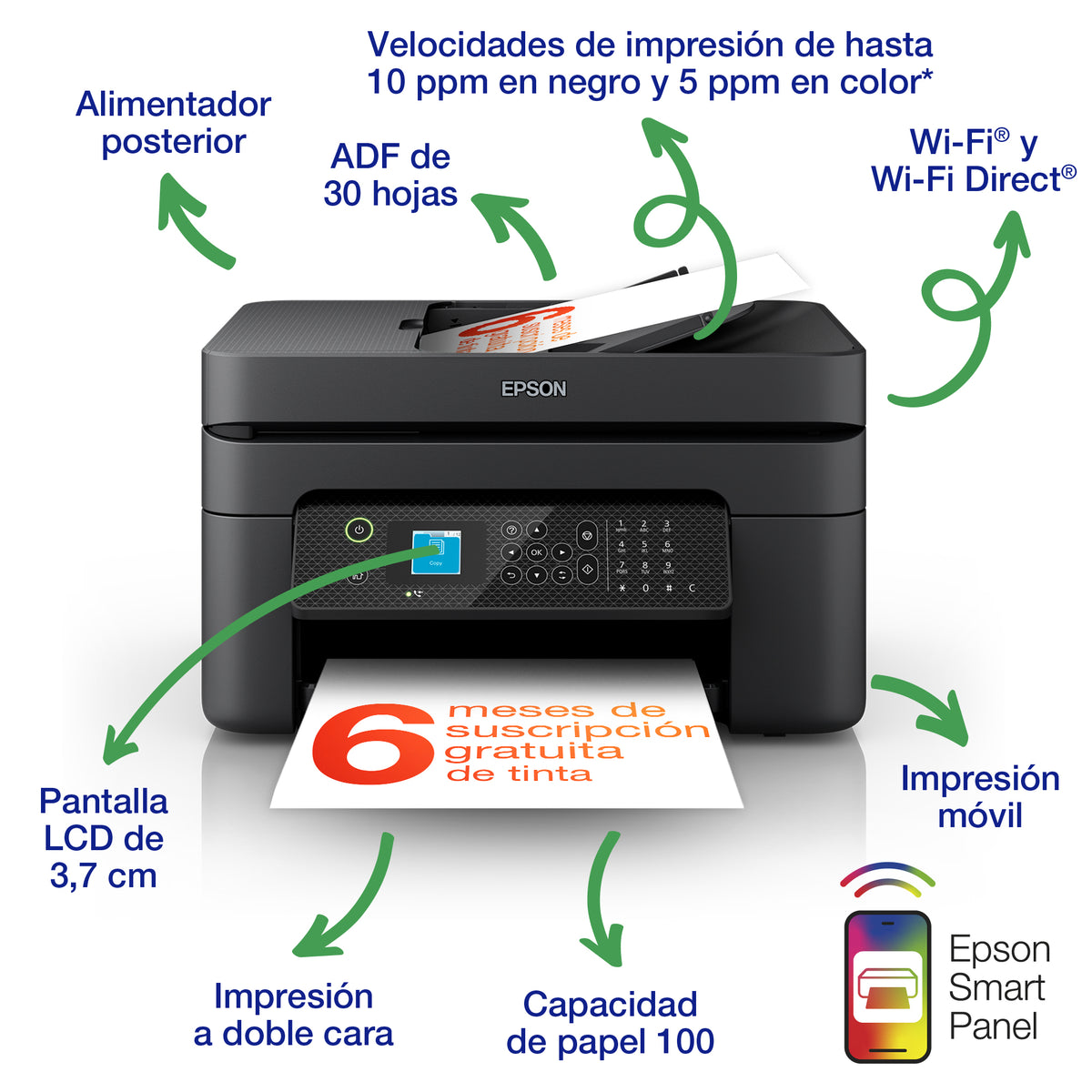 Multifunción inyección Epson workforce wf - 2930dwf color WiFi duplex fax