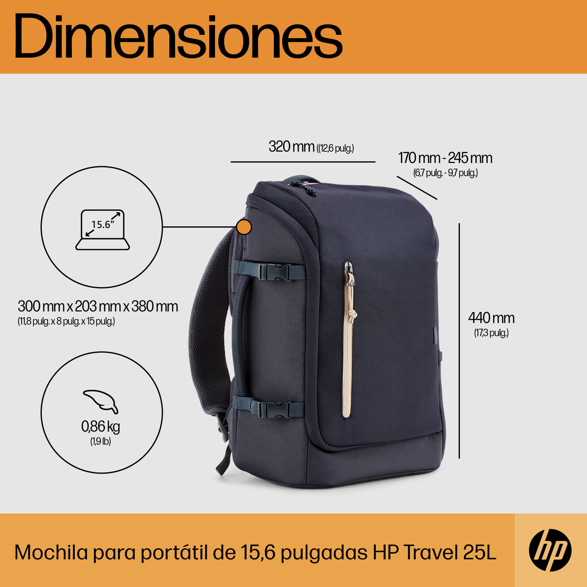 Mochila para portátil Hp travel de 15.6 pulgadas y 25 litros gris hierro