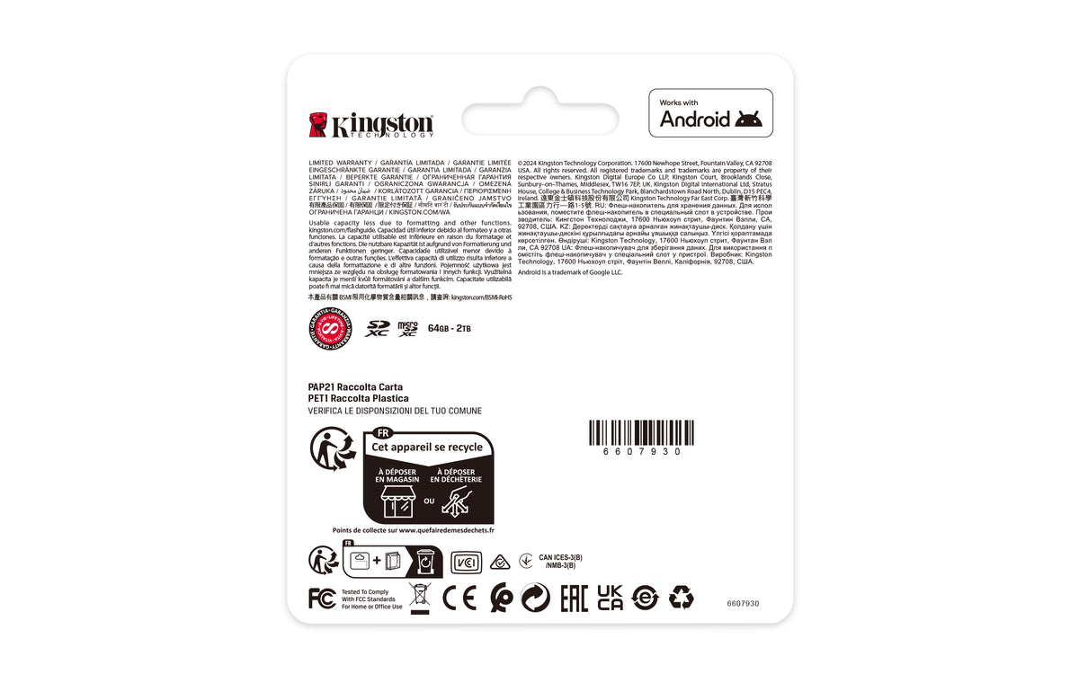 Tarjeta memoria micro sdxc 64GB Kingston canvas select plus + adaptador sd