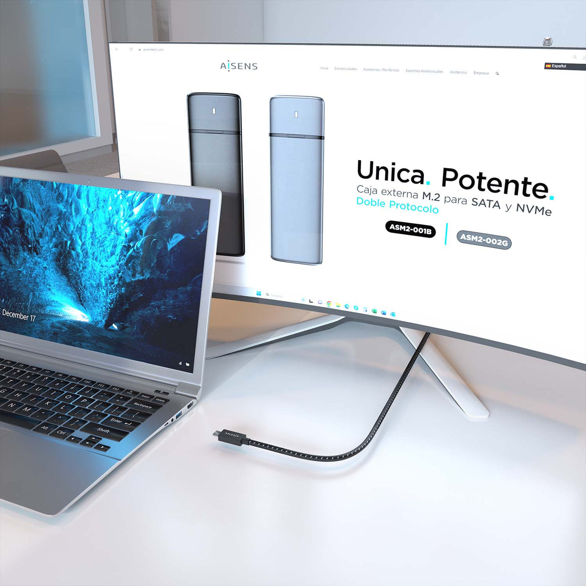 Cable USB 4.0 Tipo-C Aisens A156-0867/ USB Tipo-C Macho - USB Tipo-C Macho/ Hasta 240W/ 40Gbps/ 1m/ Gris