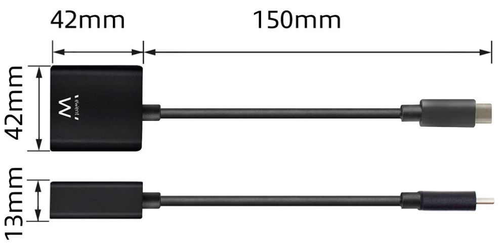 Ewent EW9825 adaptador de cable de vídeo 0,15 m USB Tipo C DisplayPort Negro