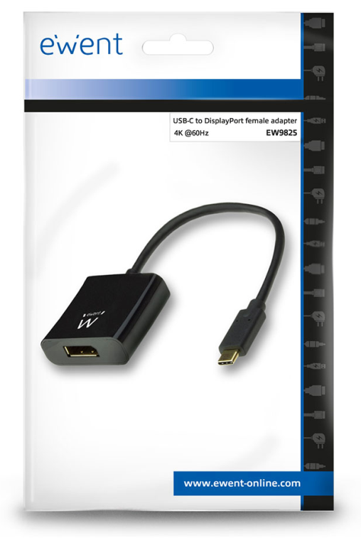 Ewent EW9825 adaptador de cable de vídeo 0,15 m USB Tipo C DisplayPort Negro