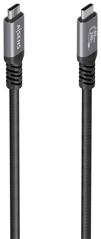 Aisens Cable USB4 Gen3x2 Aluminio 40Gbps 8K@60Hz 5A 48V 240W E-Mark, Tipo USB-C/M-USB-C/M, Negro, 1.5m
