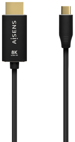 Cable Conversor Aisens A109-0712/ USB Tipo-C Macho - HDMI 8K Macho/ Hasta 27W/ 6000Mbps/ 2m/ Negro