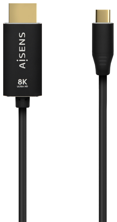 Cable Conversor Aisens A109-0712/ USB Tipo-C Macho - HDMI 8K Macho/ Hasta 27W/ 6000Mbps/ 2m/ Negro