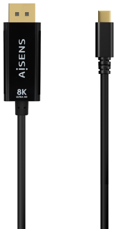 Cable Conversor Aisens A109-0689/ USB Tipo-C Macho - DisplayPort Macho/ Hasta 27W/ 1250Mbps/ 1.8m/ Negro