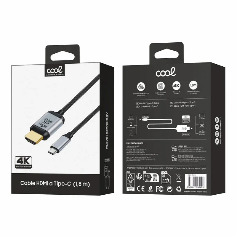 Cable HDMI a Tipo-C Audio-Video Universal (1.8 m) Ultra 4K COOL - PixelPlaza