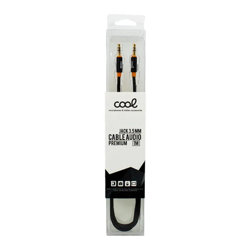 Cable Jack 3.5 mm a Jack 3.5 mm COOL Audio-Audio Nylon Negro (1m) - PixelPlaza