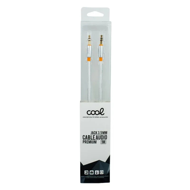 Cable Jack 3.5 mm a Jack 3.5 mm COOL Audio-Audio Nylon Plateado (1m) - PixelPlaza