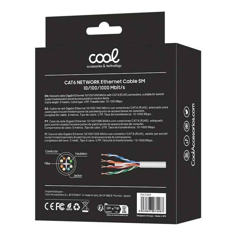 Cable Red Internet Universal CAT6 RJ45 (5 metros) COOL - PixelPlaza