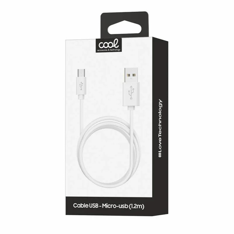 Cable USB Compatible COOL Universal (Micro-Usb) 1.2 metros Blanco 2.4 Amp - PixelPlaza