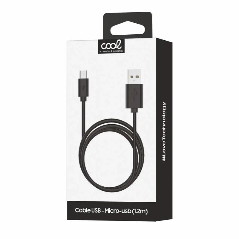 Cable USB Compatible COOL Universal (micro-usb) 1.2 metros Negro 2.4 Amp - PixelPlaza