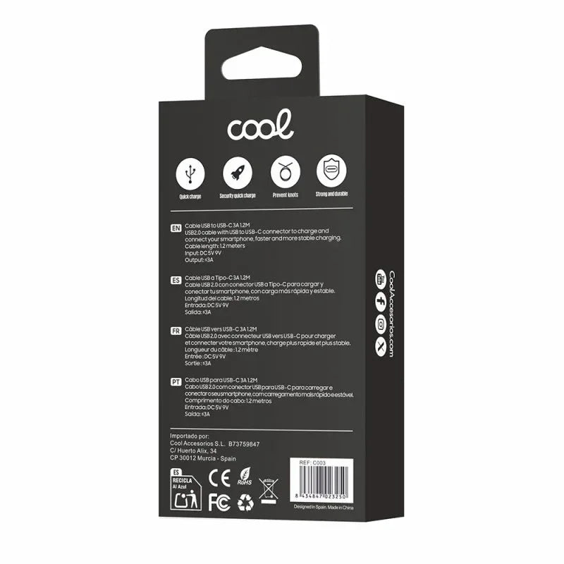Cable USB Compatible COOL Universal TIPO-C (1.2 metros) Blanco 2.4 Amp - PixelPlaza