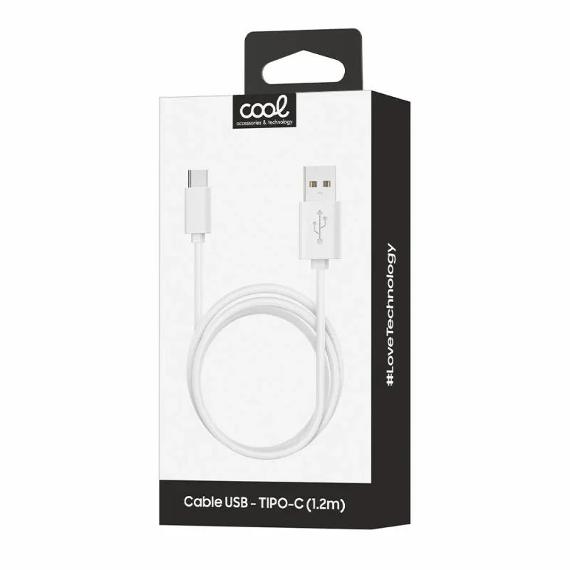 Cable USB Compatible COOL Universal TIPO-C (1.2 metros) Blanco 2.4 Amp - PixelPlaza