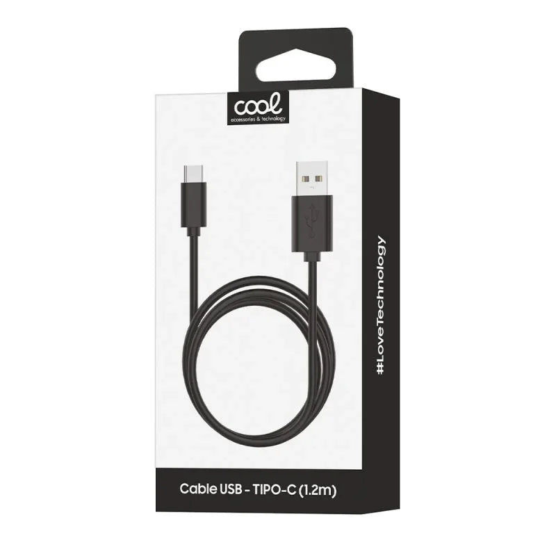 Cable USB Compatible COOL Universal TIPO-C (1.2 metros) Negro 2.4 Amp - PixelPlaza