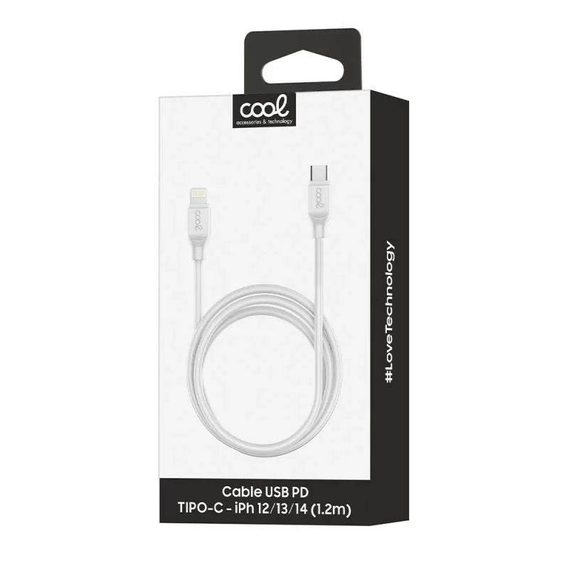 Cable USB Compatible COOL Universal TIPO-C a Lightning (1.2 metros) Blanco - PixelPlaza