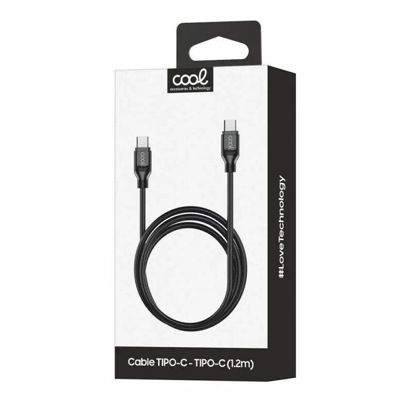 Cable USB Compatible COOL Universal TIPO-C a TIPO-C (1 metro) Negro 3 Amp - PixelPlaza