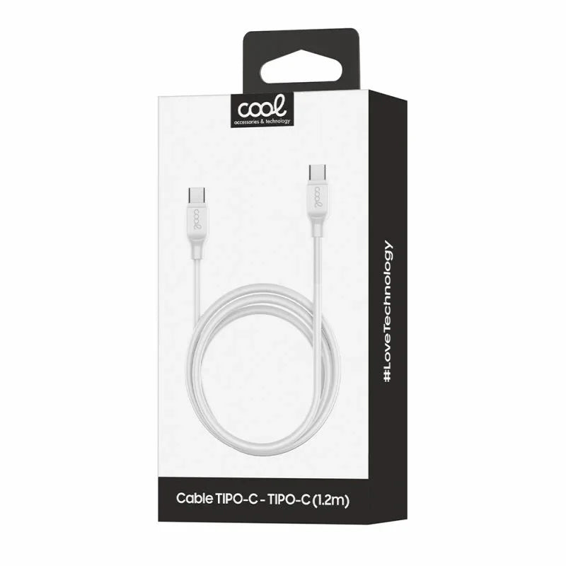 Cable USB Compatible COOL Universal TIPO-C a TIPO-C (1.2 metros) Blanco 3 Amp - PixelPlaza