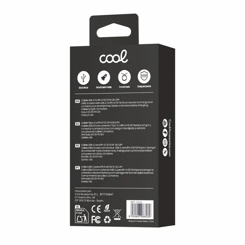 Cable USB COOL Nylon Universal Tipo C a Lightning (1.2 metros) - PixelPlaza