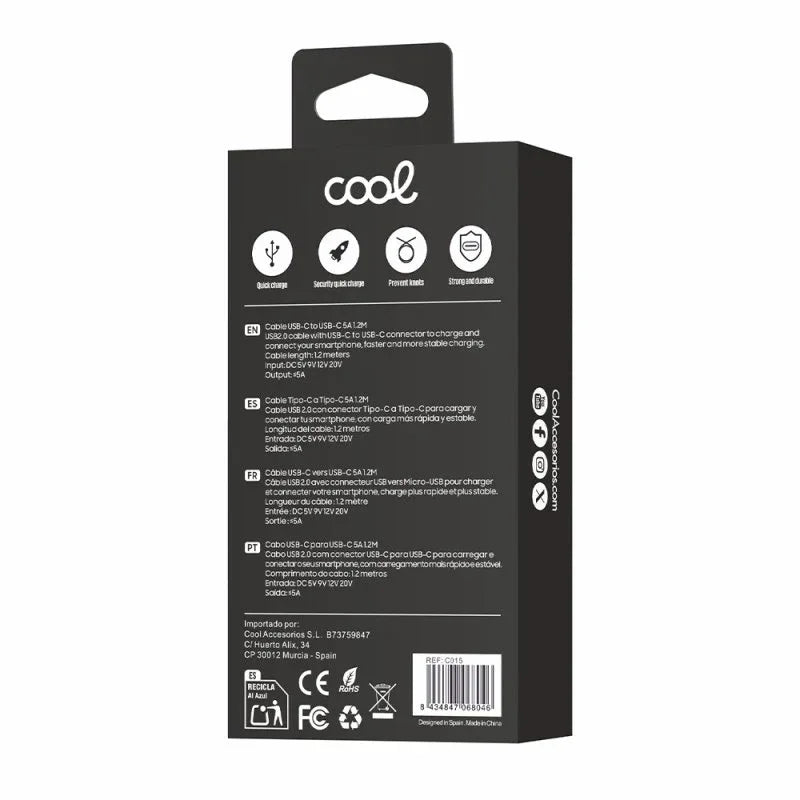 Cable USB COOL Nylon Universal Tipo C a Tipo C (1.2 metros) - PixelPlaza