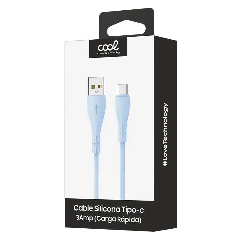 Cable USB COOL Silicona Universal Tipo C (1 metro) Celeste - PixelPlaza