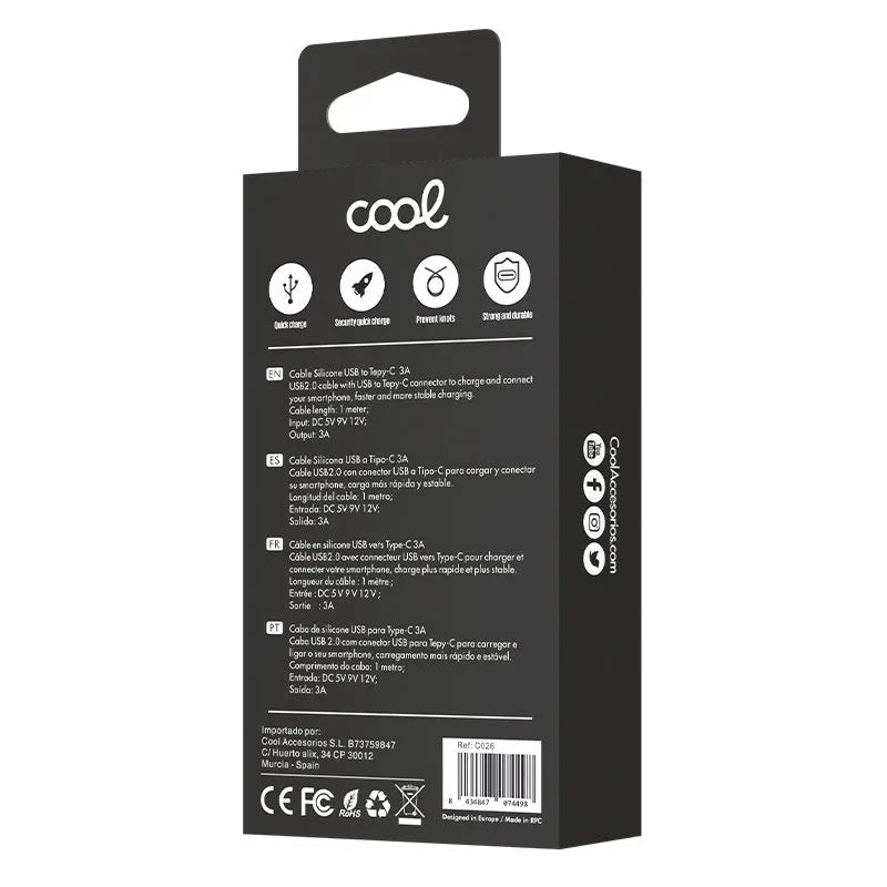 Cable USB COOL Silicona Universal Tipo C (1 metro) Celeste - PixelPlaza