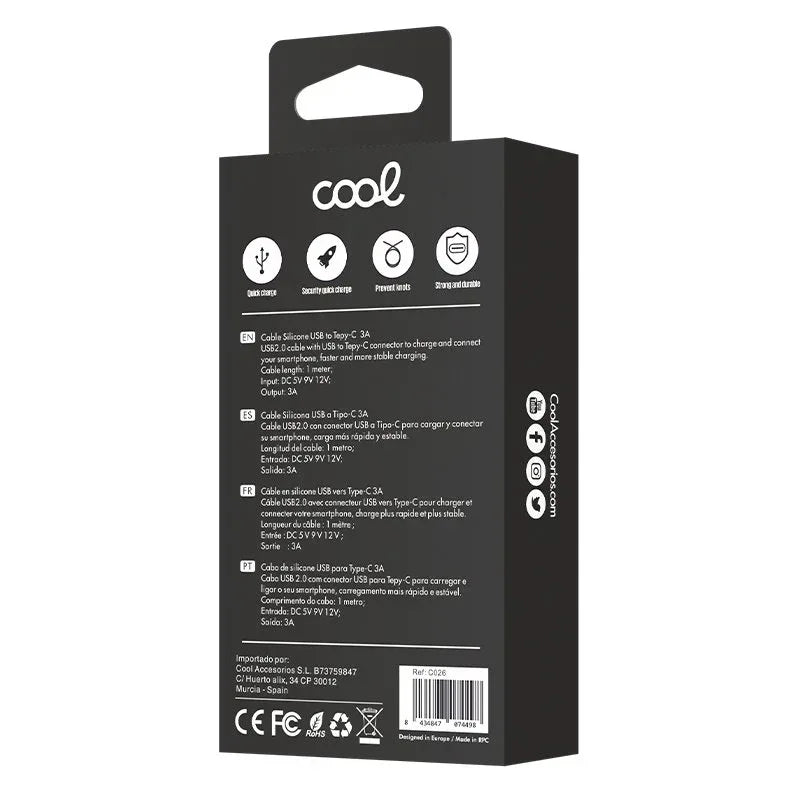 Cable USB COOL Silicona Universal Tipo C (1 metro) Celeste - PixelPlaza